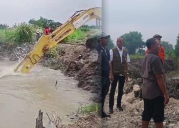 Cegah Luapan Air, DPUTR Kabupaten Gresik Lakukan Pengerukan dan Penanggulan di Delik Sumber